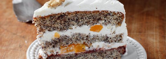 фото - Маковый торт с маскарпоне и персиками