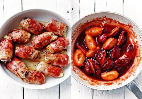 Рецепт Мясные рулеты на сковороде из свинины с сырной начинкой в сливовом соусе