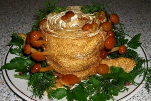 Новогодняя закуска "Пенек с грибами"